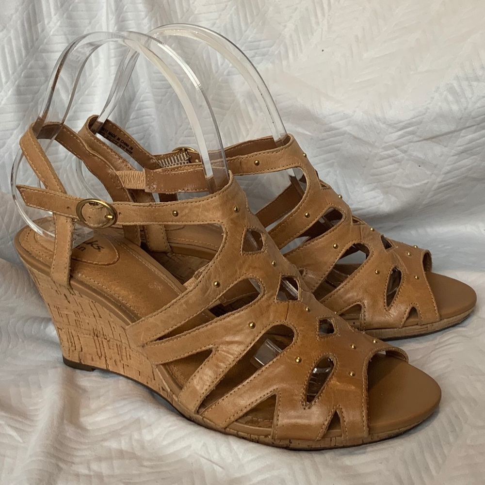 CLARKS ARTISAN Leather Wedge Sandals Nude SZ 8